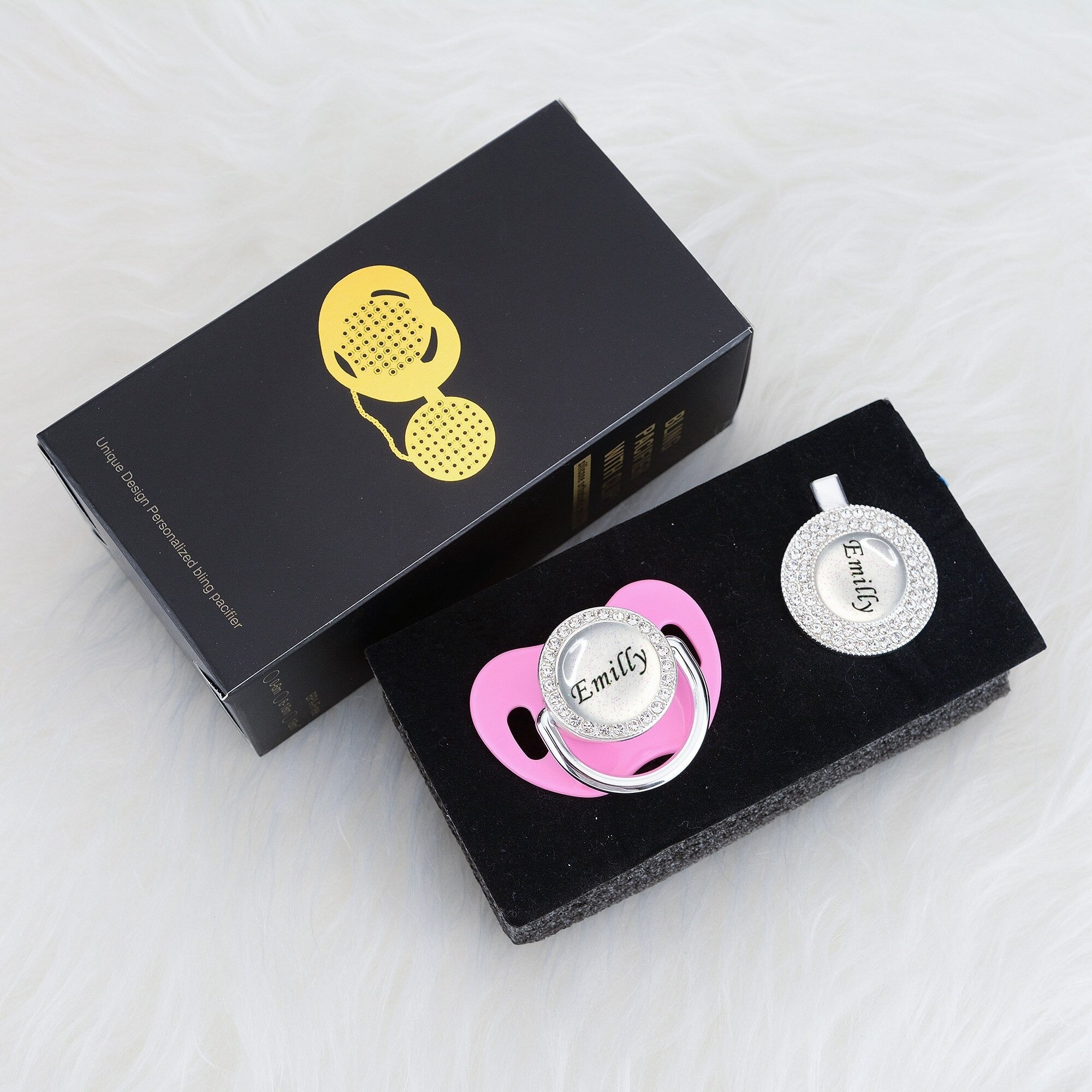 Baby Initial Crystal Glam Pacifier & Personalised Clip Set – Tianoor