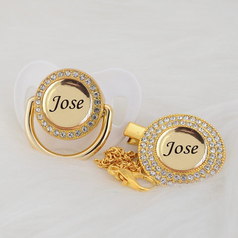 Bling Personalized Golden Baby Pacifier & Clip (25% OFF)