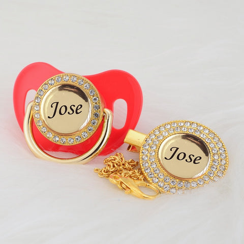 Bling Personalized Golden Baby Pacifier & Clip (25% OFF)