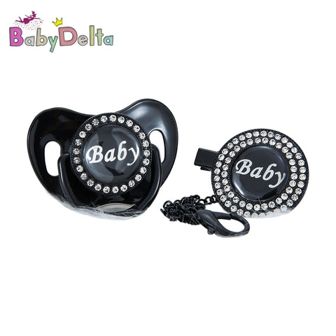 Bling Personalized Full Black Baby Pacifier & Clip (25% OFF)