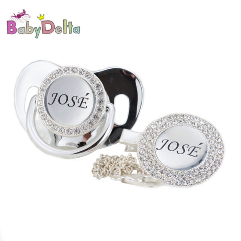 Personalised Dummy / Pacifier, With Chain Clip, Bling Dummy, New