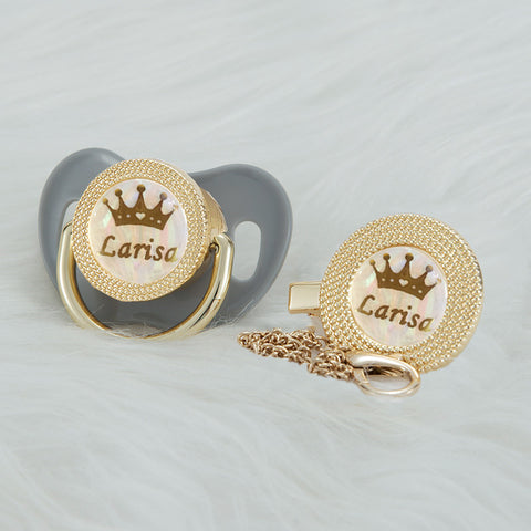 Bling Personalized Golden Baby Pacifier & Clip (Luxury Crown Center) (25% OFF)