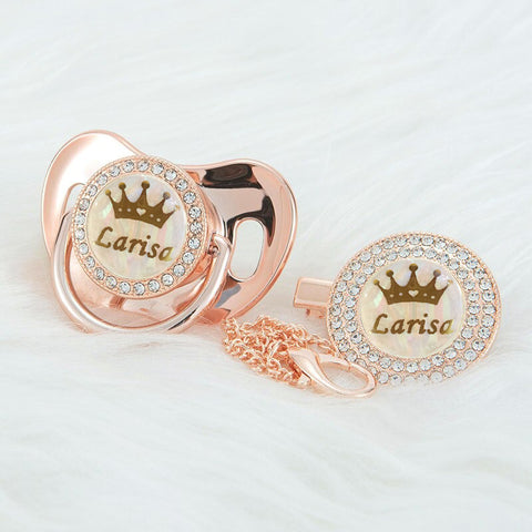 Bling Personalized Golden Baby Pacifier & Clip (Luxury Crown Center) (25% OFF)